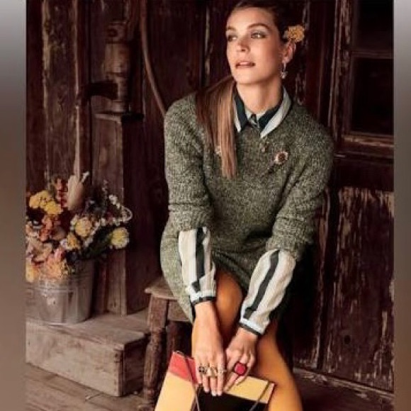 Cabi #4278 The Tunic Dress Fall 2022 Cozy Knit Artichoke Green Grey Dress Size M - Picture 2 of 16